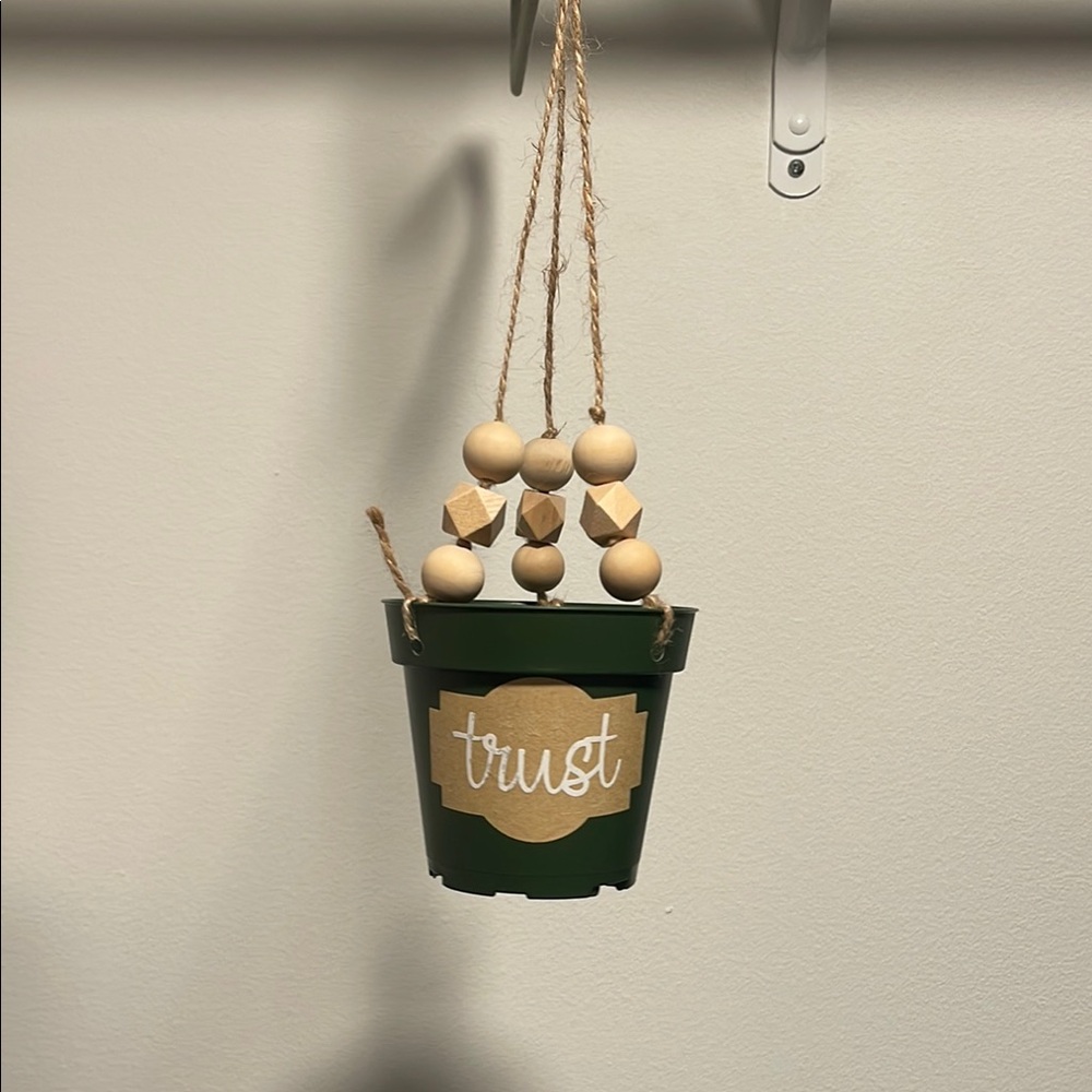 Green Hanging Planter with Wooden Beads